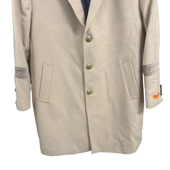 Tallia Mens Overcoat Beige Wool‎ Blend Velvet Trim Long Coat Winter Outerwear XL - Picture 4 of 16